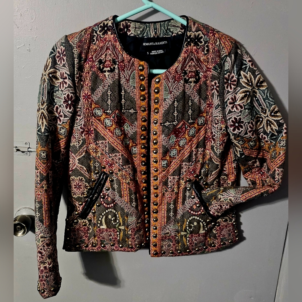 Womens Anthropology Hemant & Nandita Bohemian Embrod. Studded Jacket size Sm - Picture 3 of 9